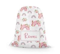 Fandango Personalised Premium Drawstring Bag Pink Rainbow Rabbits PE Gym Kit School P.E Kids Sport Rucksack