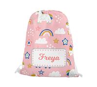 Fandango Personalised Premium Drawstring Bag Pink Unicorn PE Gym Kit School P.E Kids Sport Rucksack