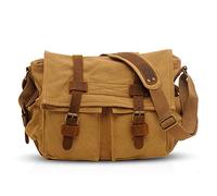 FANDARE 14 Inch Laptop Shoulder Bag Unisex Canvas Messenger Bag for Men/Women, Khaki, L, Leisure Backpack