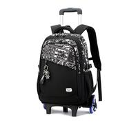 FANDARE 2-in-1 Detachable Student Luggage Backpack 35L Wheeled Rolling Black School Bag with 6 Wheels for Stability Rolling Laptop Daypacks Water-Resistant School Carry On with Removable Cute Toy