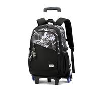 FANDARE 2-in-1 Detachable Student Luggage Backpack 35L Wheeled Rolling Black School Bag with 6 Wheels for Stability Rolling Laptop Daypacks Water-Resistant School Carry On with Removable Cute Toy