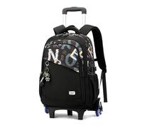 FANDARE 2-in-1 Detachable Student Luggage Backpack 35L Wheeled Rolling Black School Bag with 6 Wheels for Stability Rolling Laptop Daypacks Water-Resistant School Carry On with Removable Cute Toy