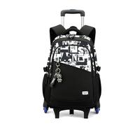 FANDARE 2-in-1 Detachable Student Luggage Backpack 35L Wheeled Rolling Black School Bag with 6 Wheels for Stability Rolling Laptop Daypacks Water-Resistant School Carry On with Removable Cute Toy