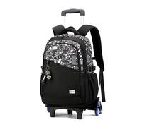 FANDARE 2-in-1 Detachable Student Luggage Backpack 35L Wheeled Rolling Black School Bag with 6 Wheels for Stability Rolling Laptop Daypacks Water-Resistant School Carry On with Removable Cute Toy