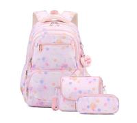 FANDARE 3-in-1 Backpack Set for Women Large Capacity Water-Resistant Oxford Rucksack Multi-Compartment Travel School Bag with Luggage Strap & Padded Shoulder Straps for Commuting Pink