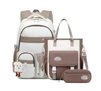 FANDARE 3 - Piece Set Student Backpack for Kids (Ages 5-20) Middle High Students School Bag Bookbag with Crossbody Handbag & Pencil Case for Teens Boys Girls College Travel Daypacks Brown