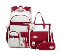 FANDARE 3 - Piece Set Student Backpack for Kids (Ages 5-20) Middle High Students School Bag Bookbag with Crossbody Handbag & Pencil Case for Teens Boys Girls College Travel Daypacks Red