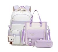 FANDARE 3 - Piece Set Student Backpack for Kids (Ages 5-20) Middle High Students School Bag Bookbag with Crossbody Handbag & Pencil Case for Teens Boys Girls College Travel Daypacks Purple