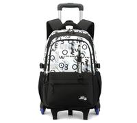 FANDARE 35L Detachable Wheeled Backpack 2-in-1 Students School Bag 6-Wheel Rolling Laptop Roller Cases Carry-on Daypacks with Multiple Compartments Large Travel Backpack Black White circle