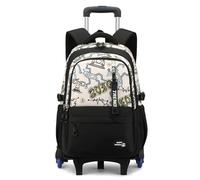 FANDARE 35L Detachable Wheeled Backpack 2-in-1 Students School Bag 6-Wheel Rolling Laptop Roller Cases Carry-on Daypacks with Multiple Compartments Large Travel Backpack Black White numbers