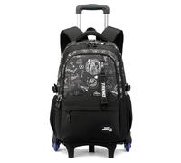 FANDARE 35L Detachable Wheeled Backpack 2-in-1 Students School Bag 6-Wheel Rolling Laptop Roller Cases Carry-on Daypacks with Multiple Compartments Large Travel Backpack Black Graffiti