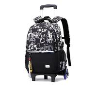 FANDARE 35L Kids Rolling Backpack School Backpack with 6 Wheels for Teen Rolling School Bag Roller Bookbag Carry-on 6-wheel Letters Travel Backpacks for Boys Girls Black A
