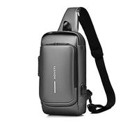 FANDARE Anti-theft Sling Bag Business Men Bag Chest Crossbody bags with USB Charging Port Waterproof Small Backpack for Outdoor Work Hiking Running Sport Travel Bag Gray