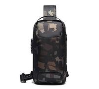 FANDARE Anti Theft Sling Bag Men Women, Chest Crossbody Bags with USB Charging Port, Men's Chest Bag, Waterproof Crossbody Shoulder Bag Sling Backpack for Hiking Cycling Running Travel Camo