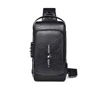 FANDARE Anti-theft Sling Bags Chest Pack Men One Shoulder Backpacks with USB Charging Port PU Leather Unbalance Ultralight Crossbody Bags for Work Commuter Outdoor Travel Sport Hiking Daypacks Black A