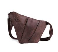 FANDARE Anti-Theft Sling Chest Pack for Men Genuine Leather Crossbody Shoulder Bag Segmented Crossover Backpack Business Travel Cycling Camping Hiking One Strap Backpack Daypack Waterproof Dark Brown