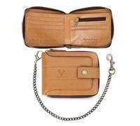 FANDARE Anti-Theft Wallet for Men RFID Blocking Zippered Leather Billfold Bifold Cardholder with 13 Card Holder & ID Window & Coin Compartment Wallets for Business/Travel/Daily Use Purse Light Brown