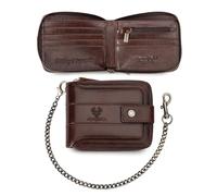 FANDARE Anti-Theft Wallet for Men RFID Blocking Zippered Leather Billfold Bifold Cardholder with 13 Card Holder & ID Window & Coin Compartment Wallets for Business/Travel/Daily Use Purse Brown