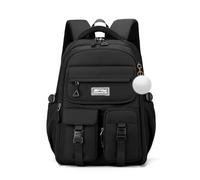 FANDARE Backpack for Teenagers Large Capacity School Travel Bag with Plush Pendant Waterproof 25L Casual Daypack for 4-9 Grade Students Daily Commute Outdoor Trips Black