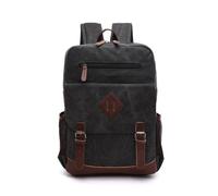 FANDARE Canvas Backpack Vintage Rucksack for Men Women Black | multiple pockets, leather accents, lightweight, travel daypack, work commute college hiking, large capacity, sturdy straps