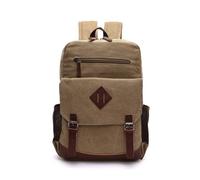 FANDARE Canvas Backpack Vintage Rucksack for Men Women Khaki | multiple pockets, leather accents, lightweight, travel daypack, work commute college hiking, large capacity, sturdy straps