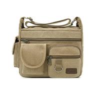 FANDARE Canvas Crossbody Bag Messenger Bag Satchel Shoulder Bag Working Bag Bookbag Briefcase for Men and Women Khaki