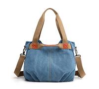FANDARE Canvas Handbags Women Shoulder Bags Vintage Messenger Crossbody College Tote Bag for Shopping Office Holiday Blue B