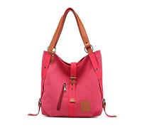 FANDARE Canvas Shoulder Bag Canvas Handbag Bag for Women Backpack Ladies Tote Bag Casual School Bag Travel Beach Multifunction Daypacks Pink A