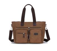FANDARE Canvas Tote Handbag for Men Women 14 Inch Laptop Work Top-Handle Shoulder Bag Waterproof Multi Pocket Casual Daily Travel Crossbody Bag for Office School Messenger Bags Brown