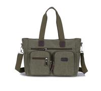 FANDARE Canvas Tote Handbag for Men Women 14 Inch Laptop Work Top-Handle Shoulder Bag Waterproof Multi Pocket Casual Daily Travel Crossbody Bag for Office School Messenger Bags Military green