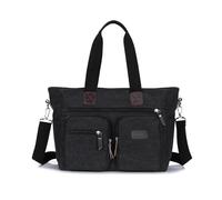 FANDARE Canvas Tote Handbag for Men Women 14 Inch Laptop Work Top-Handle Shoulder Bag Waterproof Multi Pocket Casual Daily Travel Crossbody Bag for Office School Messenger Bags Black