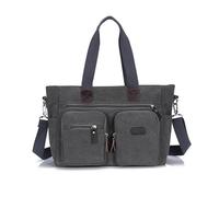 FANDARE Canvas Tote Handbag for Men Women 14 Inch Laptop Work Top-Handle Shoulder Bag Waterproof Multi Pocket Casual Daily Travel Crossbody Bag for Office School Messenger Bags Grey