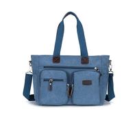 FANDARE Canvas Tote Handbag for Men Women 14 Inch Laptop Work Top-Handle Shoulder Bag Waterproof Multi Pocket Casual Daily Travel Crossbody Bag for Office School Messenger Bags Blue
