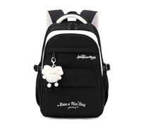 FANDARE Cartoon Children School Backpack Teens Girls Elementary Middle Bookbag with Plush Toy & Cute Embroidery Boys Casual Daypacks for Daily Use Outdoor Travel Campus Black