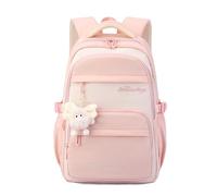 FANDARE Cartoon Children School Backpack Teens Girls Elementary Middle Bookbag with Plush Toy & Cute Embroidery Boys Casual Daypacks for Daily Use Outdoor Travel Campus Pink