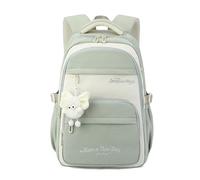 FANDARE Cartoon Children School Backpack Teens Girls Elementary Middle Bookbag with Plush Toy & Cute Embroidery Boys Casual Daypacks for Daily Use Outdoor Travel Campus Green
