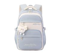 FANDARE Cartoon Children School Backpack Teens Girls Elementary Middle Bookbag with Plush Toy & Cute Embroidery Boys Casual Daypacks for Daily Use Outdoor Travel Campus Blue