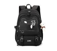 FANDARE Casual School Bags Children's Backpacks Girls Boys School Daypacks Teens Student Lightweight Bookbag for Daughter Son Primary Junior Travel Backpack with Plush Pendant Black