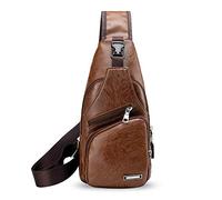 FANDARE Chest Bag Sling Bag for Men Shoulder Bag with USB Shoulder Bag for Business Cycling Riding Travel Large Capacity Waterproof PU, Brown, L, Leisure Backpack