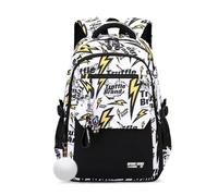 FANDARE Children Backpack Urban Graffiti Style Bookbag Middle High School Bag Multifunctional Daypacks for Ages 5-22 Versatile Daypack for Girls Boys Daily Use Travel Campus Black Yellow