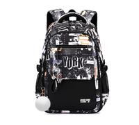 FANDARE Children Backpack Urban Graffiti Style Bookbag Middle High School Bag Multifunctional Daypacks for Ages 5-22 Versatile Daypack for Girls Boys Daily Use Travel Campus Blue Orange