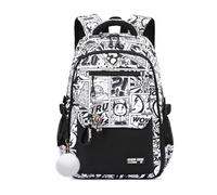 FANDARE Children Backpack Urban Graffiti Style Bookbag Middle High School Bag Multifunctional Daypacks for Ages 5-22 Versatile Daypack for Girls Boys Daily Use Travel Campus Cartoon Patterns