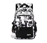 FANDARE Children Backpack Urban Graffiti Style Bookbag Middle High School Bag Multifunctional Daypacks for Ages 5-22 Versatile Daypack for Girls Boys Daily Use Travel Campus Black White