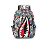FANDARE Children Backpacks Kids Shark Print School Bag Breathable Spine Protection Bookbags Backpack Rucksack Multi Compartment Daypack for Primary Boys Girls Travel Outdoor Camping