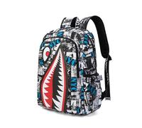 FANDARE Children Backpacks Kids Shark Print School Bag Breathable Spine Protection Bookbags Backpack Rucksack Multi Compartment Daypack for Primary Boys Girls Travel Outdoor Camping