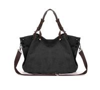 FANDARE Convertible Tote Bag Unisex Canvas Slouchy Shoulder Bag Large ruched bottom Crossbody Weekender Carryall Utility Top-Handle Handbag 15.6 Inch Laptop for Work Travel Office Beach Black