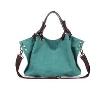 FANDARE Convertible Tote Bag Unisex Canvas Slouchy Shoulder Bag Large ruched bottom Crossbody Weekender Carryall Utility Top-Handle Handbag 15.6 Inch Laptop for Work Travel Office Beach Peacock Blue