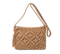 FANDARE Crochet Shoulder Bag Women Cotton Woven Crossbody Boho Purse | Handmade macrame crossbody bag for beach travel festival daily use lightweight cotton cord with tassel Handbag Camel