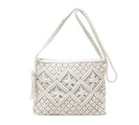 FANDARE Crochet Shoulder Bag Women Cotton Woven Crossbody Boho Purse | Handmade macrame crossbody bag for beach travel festival daily use lightweight cotton cord with tassel Handbag White