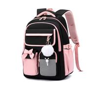 FANDARE Cute Bow-knot Backpack for Girls Teens Lightweight School Bag Bookbag Large Capacity Daypacks with Adjustable Straps, Laptop Sleeve & Plush Keychain for School, College, Travel Black Pink
